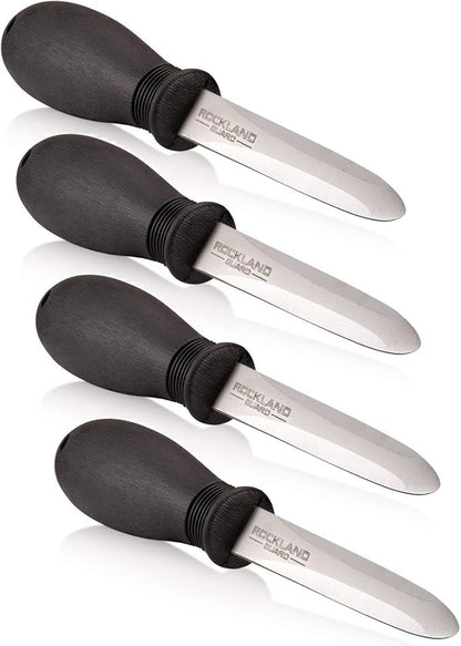 Rockland Guard Oyster Shucking Knife - Oyster Knife Shucker for Opening Clams, Scallops, Shellfish - Stainless Steel Blade, Non-Slip Ergonomic Handle - Kitchen Tool for Chefs, Cooks - Set of 4 Knives