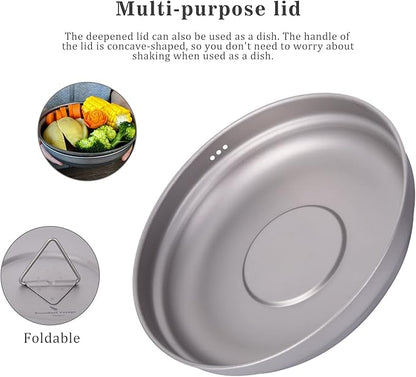Boundless Voyage Multifunctional Titanium Steamer Pot with Frying Pan and Vented Lid Outdoor Camping Backpacking Kitchen