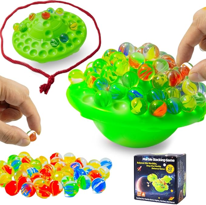 Marble Balance Game, Family Game,1–4 Players Fun Party Board Game for Kids & Adults, with 60 Colorful Marbles, Perfect for Parties