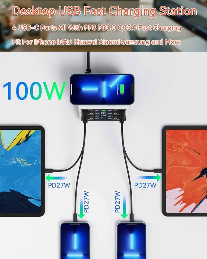 USB Charging Station, 100W 8-Port Charging Station