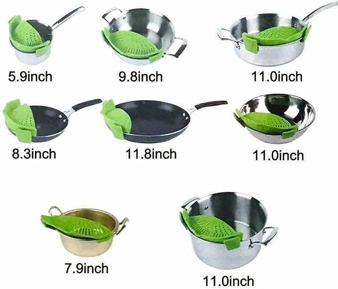 Clip-on Kitchen Food Strainer for Spaghetti, Vegetables. Silicone Kitchen Food
