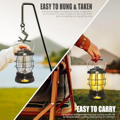 UniqueFire Retro Camping Lantern Rechargeable 1500LM 2 Modes Dimmable,Portable Electric Hurricane Lamp Hands-Free Flashlight,5000 mA High Capacity Battery LED Lanterns for Power Outages Indoor