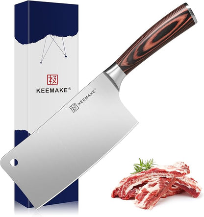 KEEMAKE Cleaver Knife 7 inch, Meat Knife Heavy Duty with German High Carbon Stainless Steel 1.4116 Chopper Knife, Vegetable knife with Ergonomic Pakkawood Handle Chinese Chef Knife