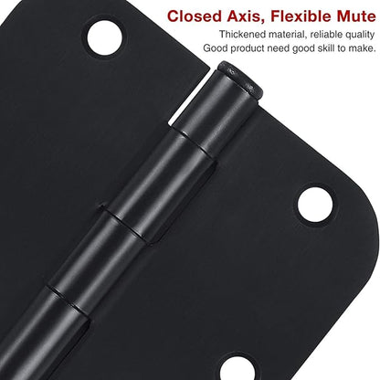 TDCHINGES 30 Pack Rounded Matte Black Door Hinges 3.5 Inch 5/8" Radius Interior