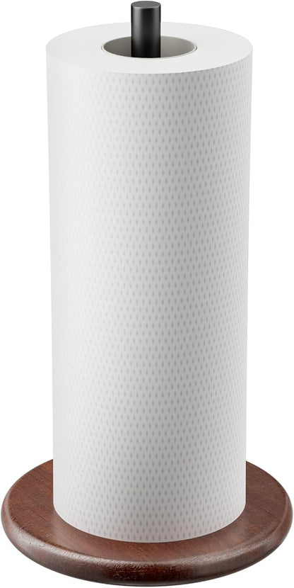Paper Towel Holder with Wooden Base, Kitchen Countertop Paper Towel Stand