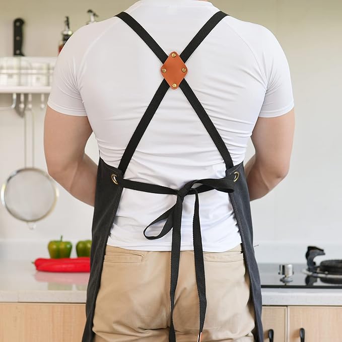 Aoomzoon Canvas Aprons for Men Chef Apron, Work Apron - 16oz Heavy Duty Cross