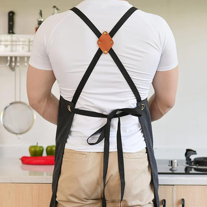 Aoomzoon Canvas Aprons for Men Chef Apron, Work Apron - 16oz Heavy Duty Cross