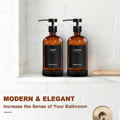 RYTOXILO Hand Soap Dispenser for Bathroom 2 Pack, Amber Glass Soap Dispenser