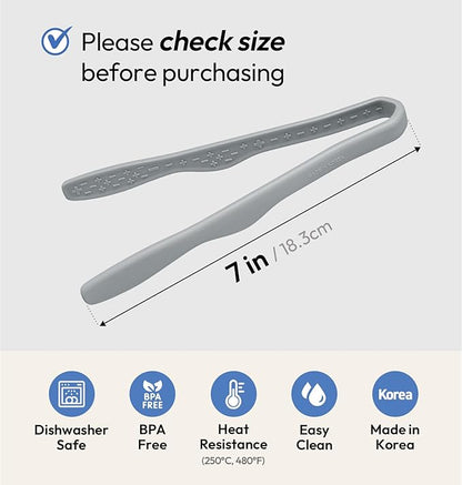 carrotez Mini Silicone Toaster Tongs, Anti-Slip,Non-Scratch Mini Tongs 7 Inch - Gray