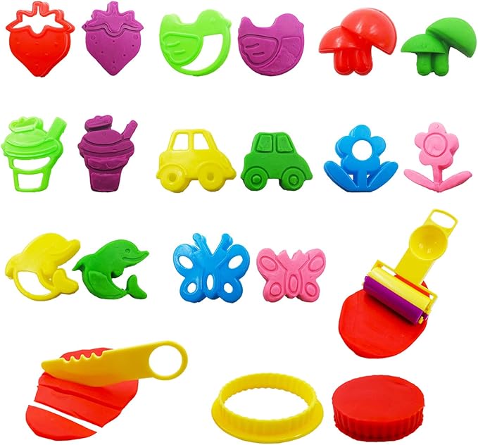 FRIMOONY Dough Tools Set for Kids, Various Plastic Animal Molds, Rolling Pins