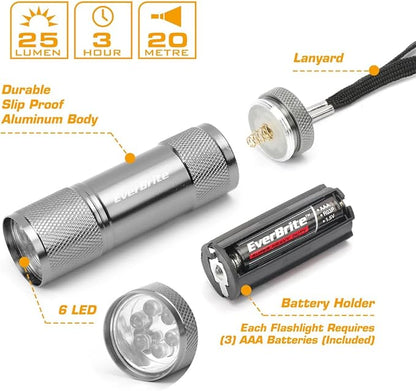 EverBrite 18-Pack Mini LED Flashlight Set - Portable Flashlights Ideal for Hurricane Supplies Camping, Night Reading, Cycling, BBQ, Party, Backpacking - Includes Lanyard & 54 x AAA Batteries