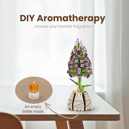 Jege 3D Flowers Wooden Puzzles for Adults,DIY Wooden 2 Flowers per Kit Building Set for Home Decor, Creative Craft Gift Toys Kits with 2 Perfume Bottles and Diffuser Sticks (Rose + Lilac)