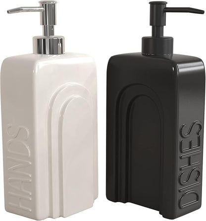 Soap Dispenser Set with Funnel, Non-Slip Silicone Pads, 2 Pack Ceramic