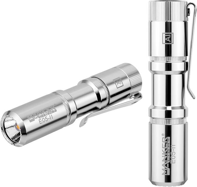 Manker E05 II High Output EDC Flashlight Eeay to Carry, for Camping, Hiking (Silver (Original raw Color), 800 Lumens NICHIA 519A-V1 4000K R9080)