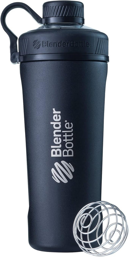 BlenderBottle Radian Shaker Cup Insulated Stainless Steel Water Bottle with Wire Whisk, 26-Ounce, Matte Black