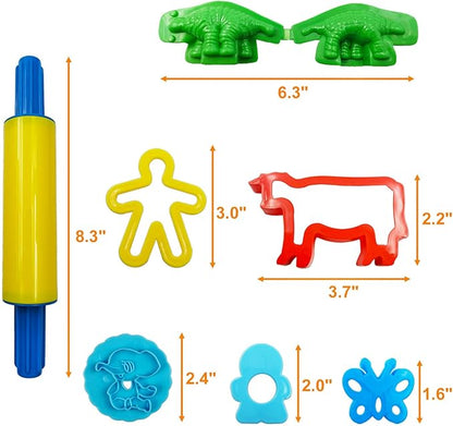 FRIMOONY Dough Tools Set for Kids, Various Plastic Animal Molds, Rolling Pins