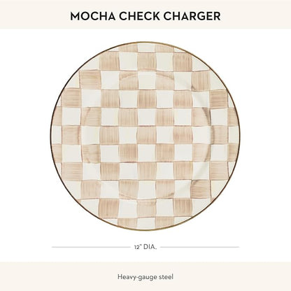 MACKENZIE-CHILDS Enamel Charger Plate, Charger Decoration Plate for Dinner Plates or Home Decor, 12 Inches, Brown-and-White Mocha Check