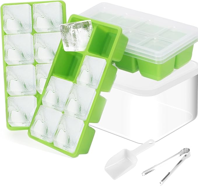 Ice Trays for Freezer with Lid and Bin, JRISBO 6 Pack Silicone Ice Cube Tray