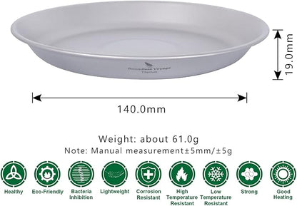 iBasingo Titanium Camping Plates with Mesh Bag - 174mm Ultralight Backpacking Dinnerware for Hiking, Survival Kit & Outdoor Cooking, 61g Ti1111T