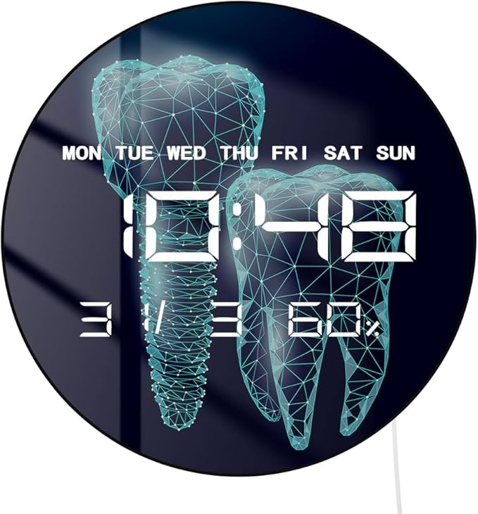 Timethink 12'' Molar Tooth Digital Wall Clock Large Display, Dental Clinic
