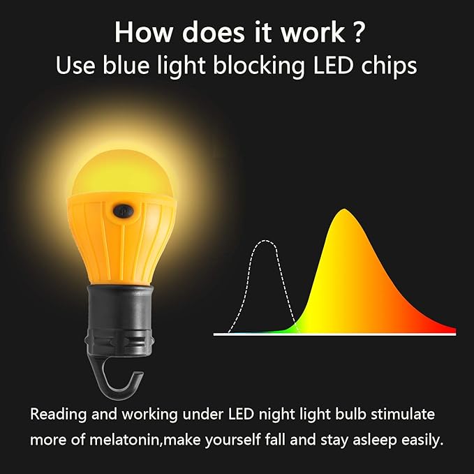 KINUR Sleep Aid Camping Light Bulbs Soft Amber Yellow Color Bug Resistent Portable Hanging Lantern for Kids,Baby,Camping,Hiking,Fishing,Decoration,Gift.(Batteries Not Included)