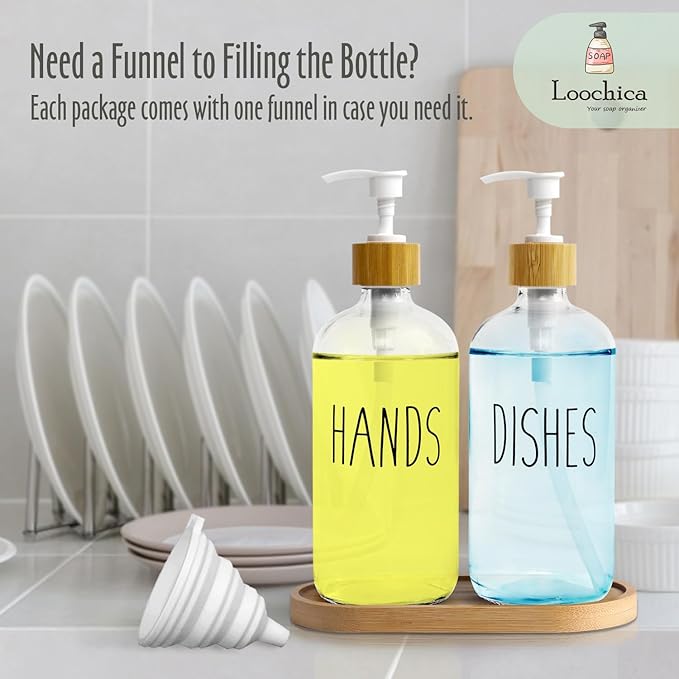 LOOCHICA Clear Glass Soap Dispenser Set