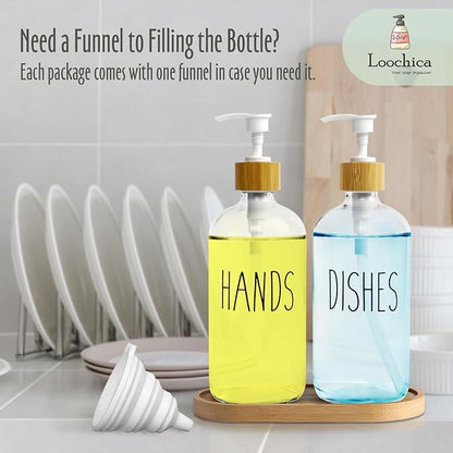 LOOCHICA Clear Glass Soap Dispenser Set