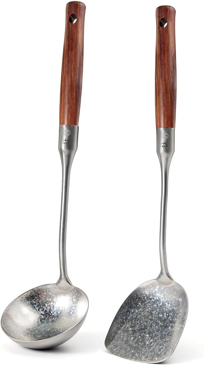 Newness Soup Ladle and Solid Turner, Resilient Pure Titanium Soup Spoon and