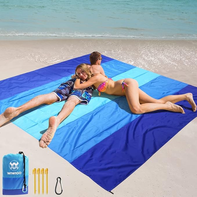 Beach Blanket Waterproof Sandproof Beach Mat 79" X 83"/10'x9'for 2-8 Adults Quick Drying Outdoor Picnic Mat Beach Accessories for Travel, Camping, Hiking