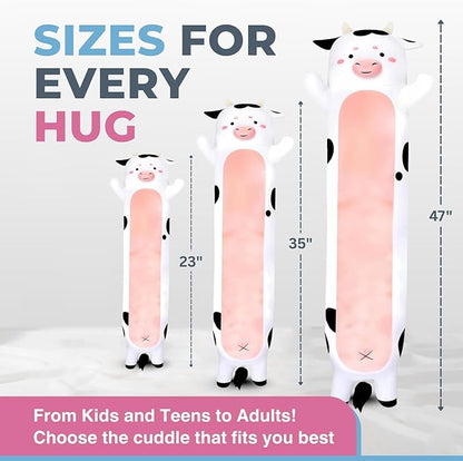 Cow Print Plush Body Pillow for Kids | Long Stuffed Animal Cuddle Pillow | Soft Hugging Toy | Plushie Gift for Girls & Boys | Long Plush Body Pillow for Sleep & Comfort | Medium, 35 Inches