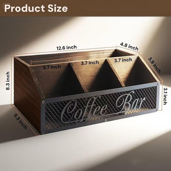 Coffee Station Organizer, Rustic Countertop Coffee Bar Accessories, 4