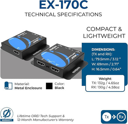 OREI 4K HDMI over Ethernet Extender Over CAT5/CAT6/CAT7,