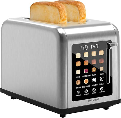 2 Slice Toaster Touch Screen, Stainless Steel Toasters Digital Timer 2 Slot