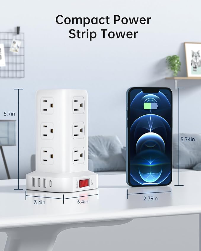 AnnTane Surge Protector Power Strip 10 FT Cord, Power Strip Tower