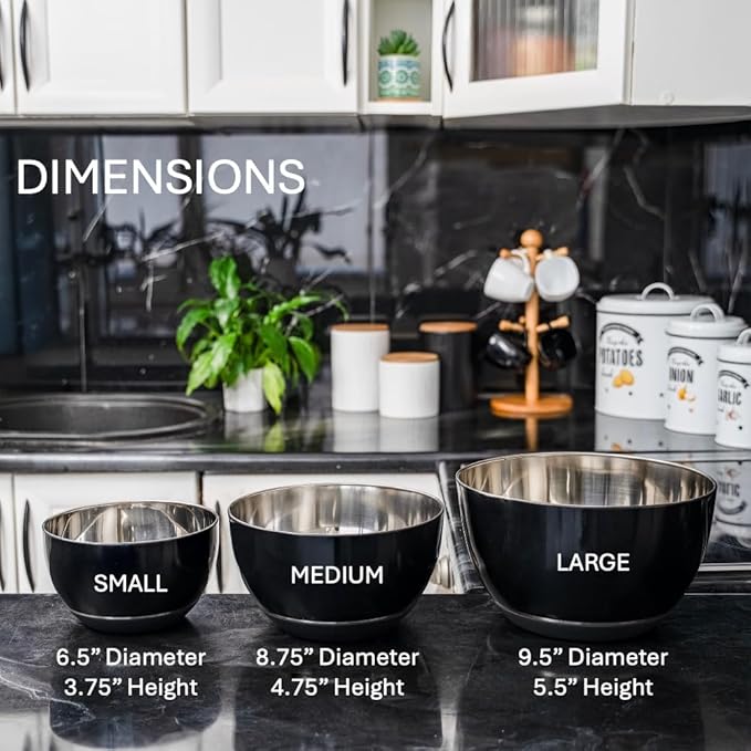 WHYSKO Stainless Steel Mixing Bowls Set of 3