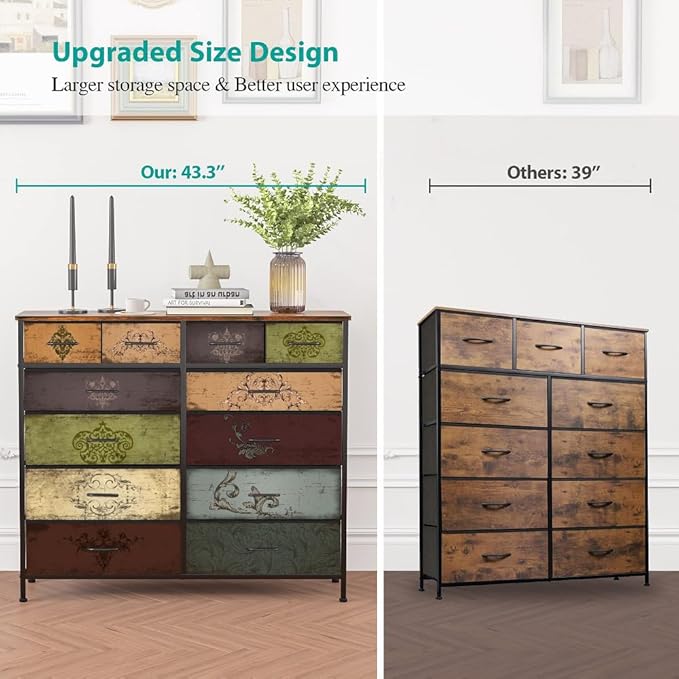 Dresser for Bedroom with 12 Drawers, Tall Fabric Drawer Dresser, Chest of