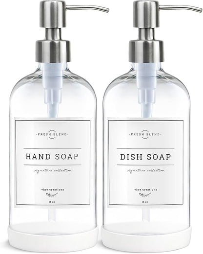 Vine Creations Clear Glass Soap Dispenser, 2 Pack Kitchen Soap Dispenser Set