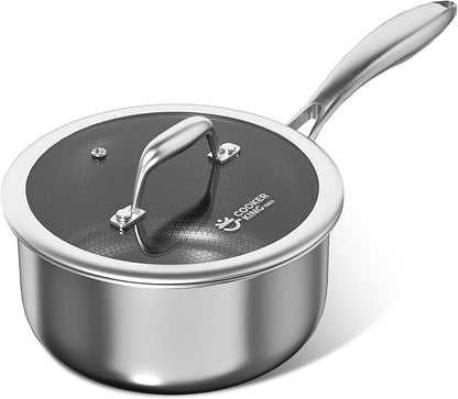 COOKER KING 2 Quart Stainless Steel Saucepan, Nonstick Sauce Pan, Ceramic Suce