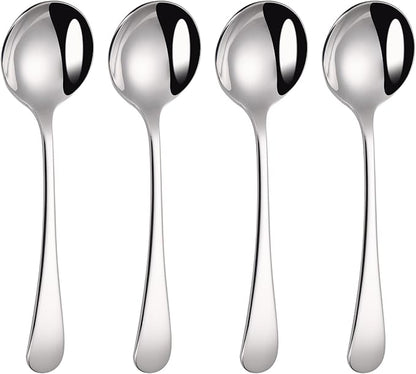 7" Elegant Soup Spoons Silverware Set,18/10 Stainless Steel,Dishwasher Safe(Set of 4,Silver)