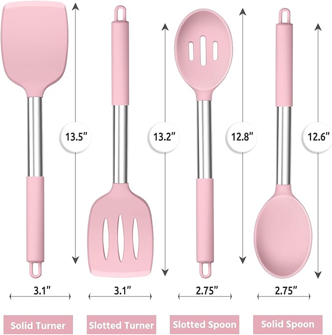 E-far Cooking Utensils Set of 4, Silicone Kitchen Utensils