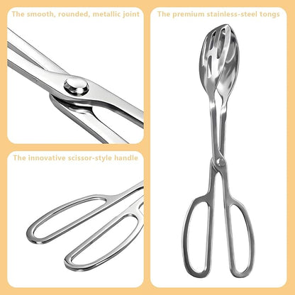 Kitchen Tongs for Cooking for Buffet Party Catering - Stainless Steel Salad Tongs for Food Bread Cake Bake Dessert, 10-Inch Serving Tongs for Grill, Steak, Barbecue, Scissor Design (1 Pack)