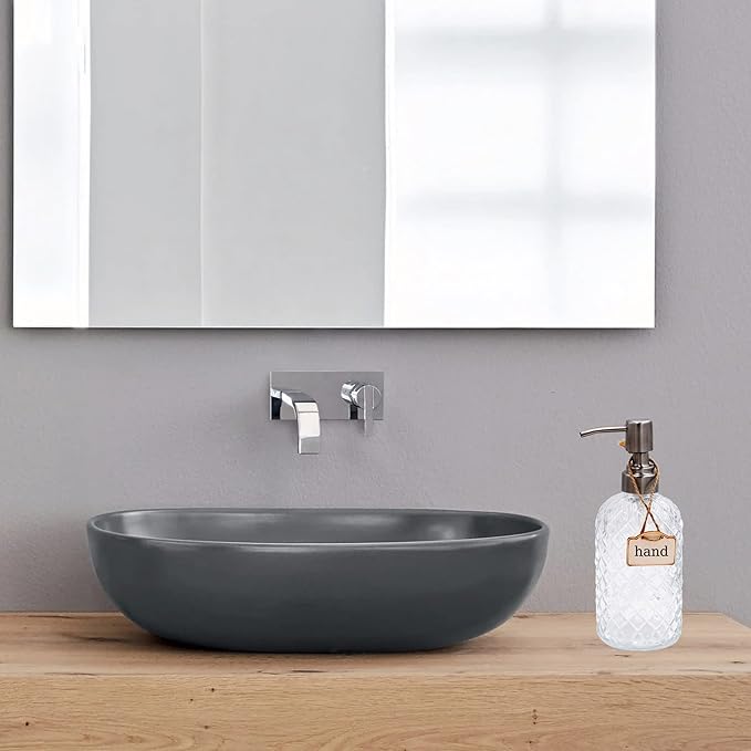 16 oz Diamond Pattern Glass Soap Dispenser, Kitchen and Bathroom Refillable