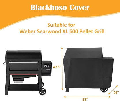 Grill Cover for Weber Searwood XL 600 Pellet Grill, 600D Heavy Duty Waterproof 3400146 Weber Searwood 600 Cover, Outdoor BBQ Accessory