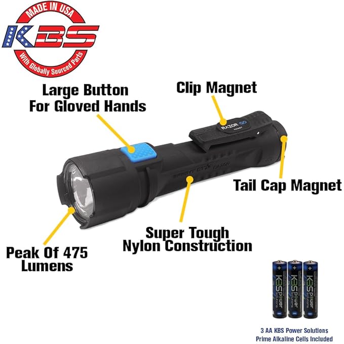 Bright Star Razor Go All-Purpose LED Flashlight ??21,000 Candela Beam, 24-Hour Runtime, Magnetic Hands-Free Base ??Heavy-Duty Utility Light with AA Batteries Included ??Made in USA