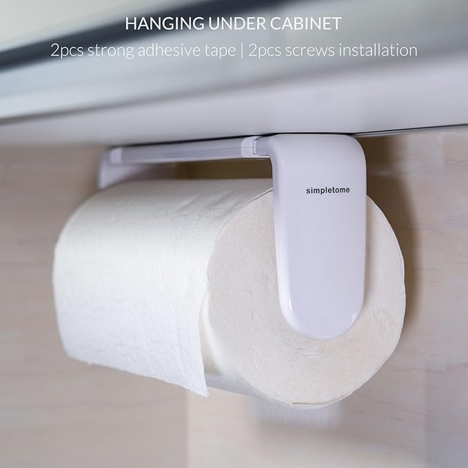 simpletome Paper Towel Holder ONE Hand Tear Adaptive Tension Arm Adjustable