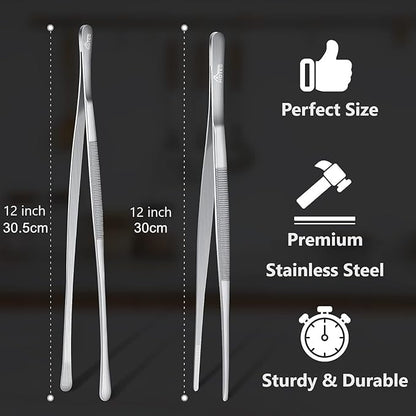 HOTEC Kitchen Tweezers Tongs Stainless Steel Professional Chef Tweezers