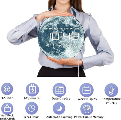 Timethink 12'' Full Moon Digital Wall Clock