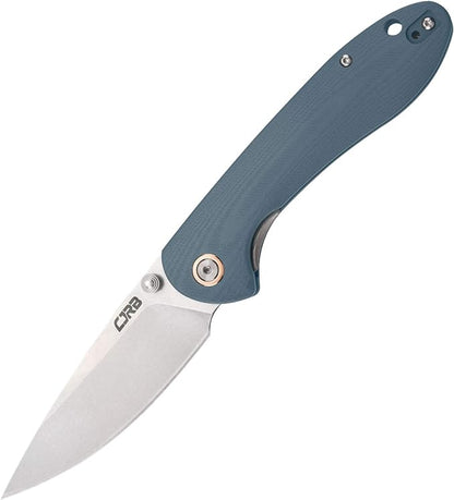 CJRB Folding Knife Feldspar Pocket Folding Knife Stonewash D2 Steel Blade G10 Tactical Handle EDC Knife,Blue Handle-Large(J1912)