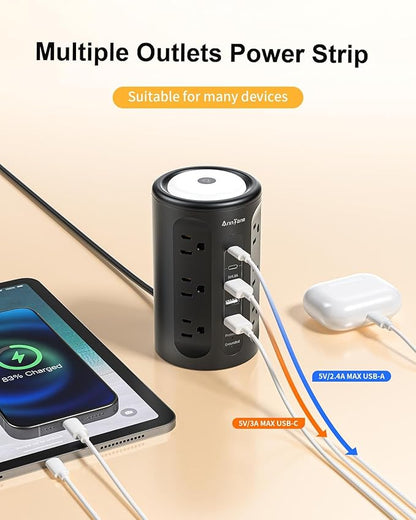 AnnTane Power Strip Tower with Night Light, Power Strip Surge Protector with