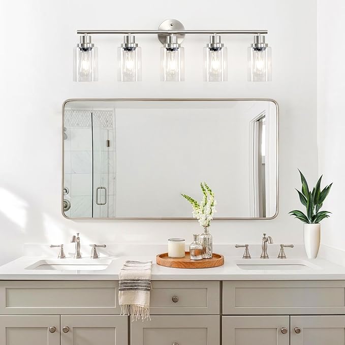 Guliaofo 5-Light Bathroom Vanity Lights, E26 Modern Brushed Nickel Bathroom